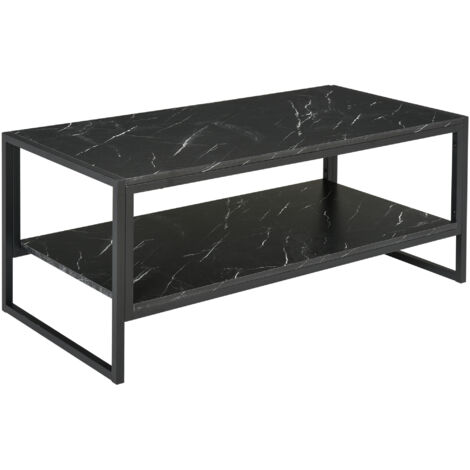 Table Basse Style Moderne avec 2 Étagères 106 x 50 x 47 cm Noir (1/4)