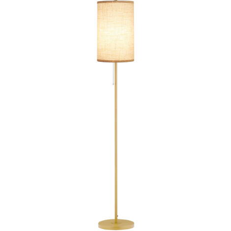 Lampadaire design 40 W max. piètement mât acier doré abat-jour lin crème dim. 25,5 x 25,5 x 157 cm doré et beige (1/5)