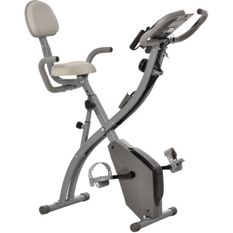 Vélo d'appartement pliable, vélo d'exercice, home traîner pour adultes, 8 niveaux de résistance magnétique, capteurs pouls main, écran LCD multifonction, selle réglable, acier, gris, argenté (1/5)