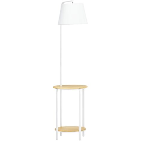 Lampadaire à 2 étagères, lampe sur pied, interrupteur au pied, 40 W, culot E27, naturel et blanc (1/5)