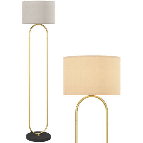 Lampadaire abat-jour en lin douille E27 style moderne interrupteur à pied pour salon et chambre 156 cm doré et noir (1/5)