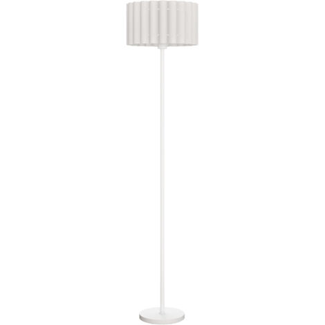 Lampadaire de style rétro, abat-jour en plastique, interrupteur au pied, tige métallique, blanc (1/5)