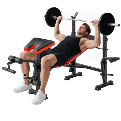 Banc de musculation sans poids, banc de fitness réglable pour de nombreux exercices, station d'entraînement, acier, plastique, noir et rouge (1/5)