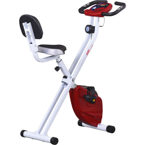 Vélo d'appartement pliable vélo de fitness vélo d'intérieur 8 niveaux de résistance magnétique avec dossier selle réglable écran LCD multifonction capteur fréquence cardiaque rouge (1/5)