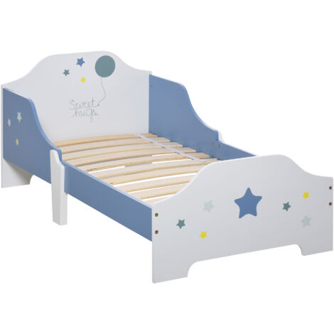 Lit pour enfants de 3 à 6 ans design étoiles sommier à lattes inclus chambre moderne 143 x 74 x 59 cm bleu blanc (1/4)