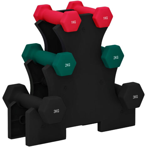 Ensemble d'haltères hexagonale avec support d'haltères, pour la musculation, 2 x 1kg, 2 x 2kg, 2 x 3kg (1/5)