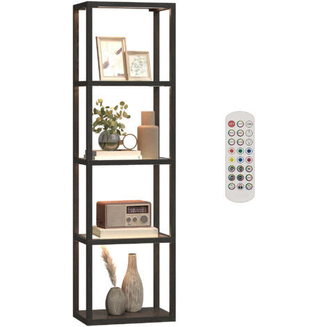 Lampadaire RGB avec étagères en verre, lampadaire LED à 4 niveaux avec télécommande, synchronisation musicale, noir (1/5)