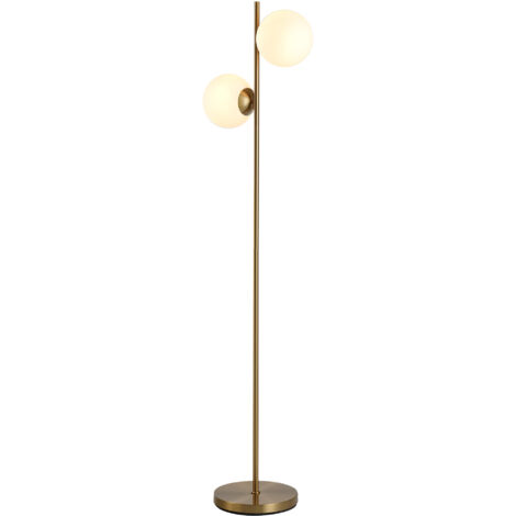 Lampadaire design lampadaire sur pied salon néo-rétro 2 Têtes boules max. 40 W métal doré (1/5)