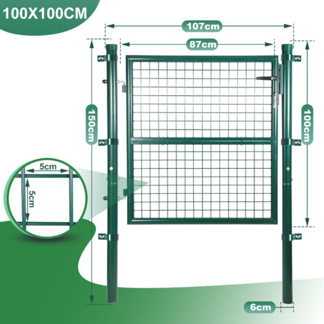 Wolketon Portail de jardin Portillon de Jardin Grillagé. en Acier Galvanisé. Clôture avec Serrure. Porte 100 x 100cm. Vert