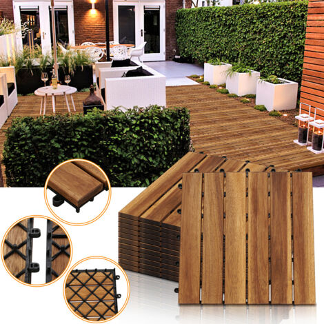 SWANEW 55x Dalles de terrasse en bois d’acacia ou bois d’eucalyptus 30 x 30 cm Dalle clipsable balcon jardin extérieur Acacia Mosaïque