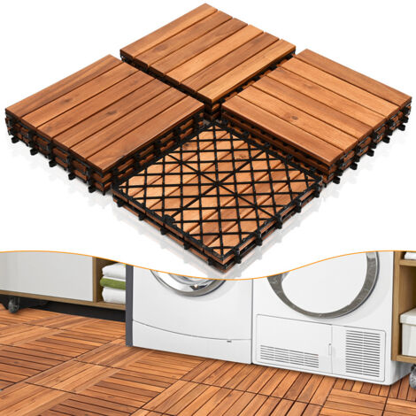 EINFEBEN 55x Dalles de terrasse en bois d’acacia ou bois d’eucalyptus 30 x 30 cm Dalle clipsable balcon jardin extérieur Acacia Mosaïque