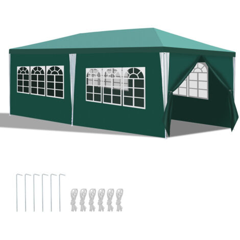 SWANEW Tente Tonnelle de Grandes réception avec panneaux latéraux amovibles fenêtres Tente Fête Camping chapiteau ou tonnelle Verte 3x6m