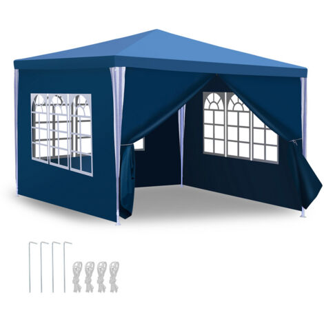 SWANEW Tente Tonnelle de réception avec panneaux latéraux amovibles Grandes fenêtres Tente Fête Camping chapiteau ou tonnelle Bleue 3x3m