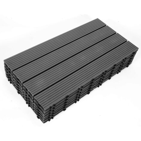 EINFEBEN Dalle de terrasse Dalles en bois composite WPC 60 x 30 cm Dalles clipsables jardin extérieur 18x anthracite