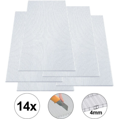 EINFEBEN 14 Plaque polycarbonate creux 4 mm, Plaques alvéolaires en polycarbonate 10,25 m², Plaques à double paroi polycarbonate alvéolaire résistant aux UV Panneau pour serre, 60,5 x 121 cm