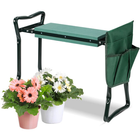 Tabouret De Jardinier 2 En 1 WilTec - Agenouilloir Pliable 150 Kg Avec Poches Et Assise Rembourrée