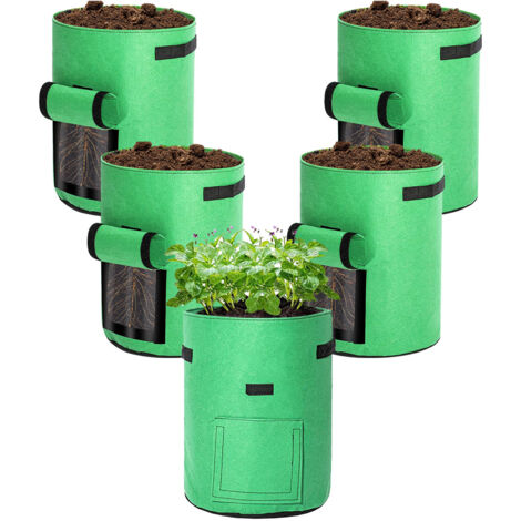 SWANEW 5 Sac de Plantation de Terre avec Poignée Fixe 10 Gallons Sacs à Plantes de Pommes de Terre avec Fenêtre Velcro Visible (1/5)
