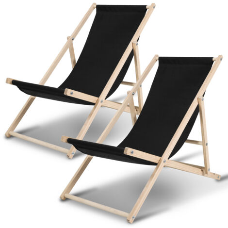 Randaco – Chaise longue pliable en bois de pin noir – 2 pièces – Résistante aux intempéries – 3 positions réglables – Tissu Oxford durable (1/5)