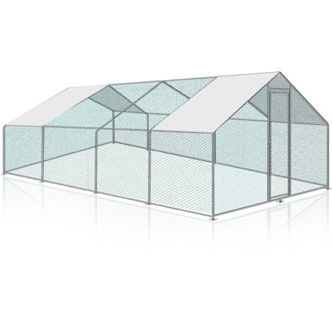 Wolketon Enclos Poulailler avec Toit 3x8x2 m en Acier Galvanisé pour Poules Extérieur