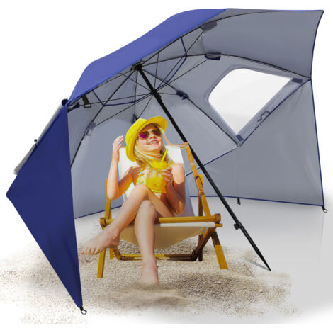 Parasol abri solaire UV50+ inclinable 210m avec housse de protection Parasol de cour bleu (1/5)