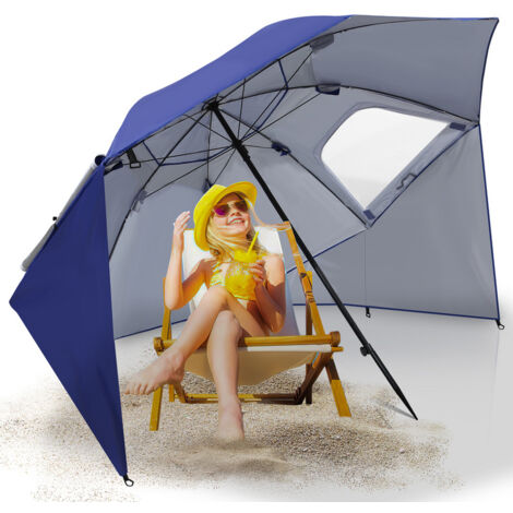 Parasol abri solaire Parapluie hawaïen, Parapluie d'extérieur inclinable 210m avec housse de protection bleu (1/4)