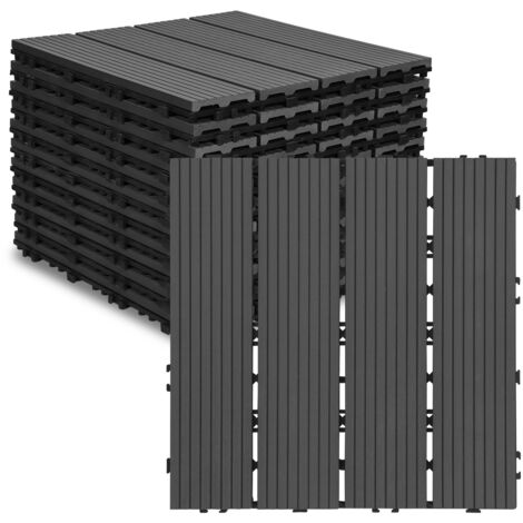 SWANEW Caillebotis dalles terrasse 11 mboîtables installation très simple petits carreaux composite plastique imitation bois Noir