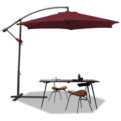 Parasol 300 cm rouge - avec manivelle & support - protection UV hydrofuge pliable - Parasol de plage marché (1/5)
