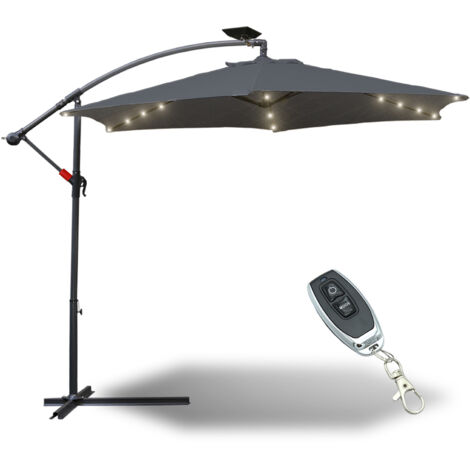 Parasol avec LED, parasol ampli Ø 350 cm, protection solaire, protection UV jusqu'à UPF 30+, ouverture et fermeture facile, gris (1/5)