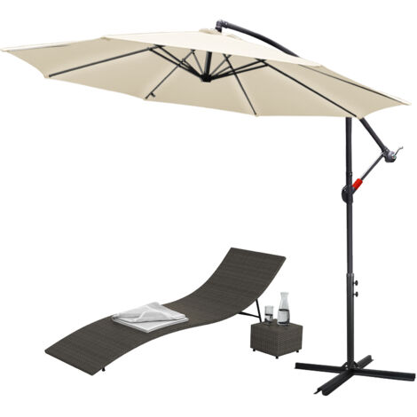 Parasol 350 cm Beige - manivelle - protection UV hydrofuge pliable - Parapluie de marché (1/5)