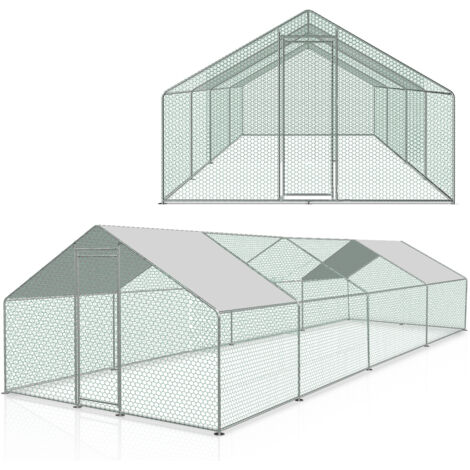 EINFEBEN Enclos poulailler grillagé avec porte latérale et toit dôme 24 m² 8x3 M (1/5)