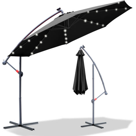 Parasol avec LED, 300 x 300 cm, UPF 30+, rotation 360°, fonction d'inclinaison, hydrofuge, gris (1/5)