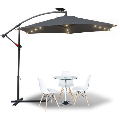 3m Parasol avec LED Parapluie de jardin Terrasse UV30+ Parasol de marché Gris (1/5)