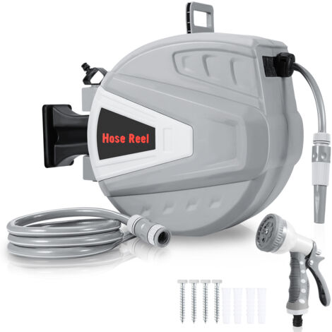 EINFEBEN Enrouleur De Tuyau 30+2m Pression 8Bar Raccord 1/4"avec Pistolet à Eau (9 Modes de Jet Réglables) Rétractation Automatique Pneumatique Pivotant à 180° (1/5)