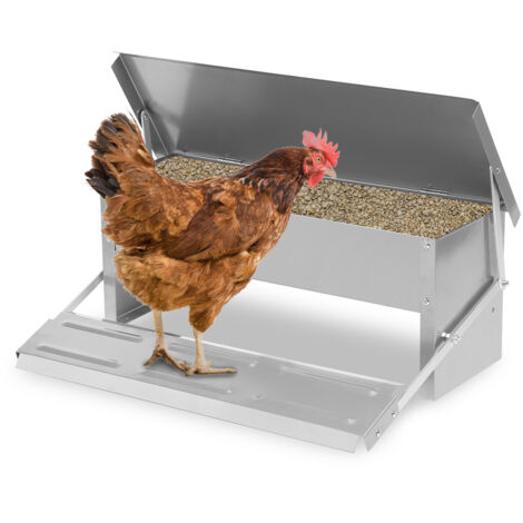EINFEBEN Mangeoire XL pour poules distributeur automatique à pédale en acier 5 kg (1/5)