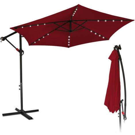 Parapluie 3.5m Parasol avec LED Alu pivotant Parasol jardin terrasse balcon rouge (1/5)