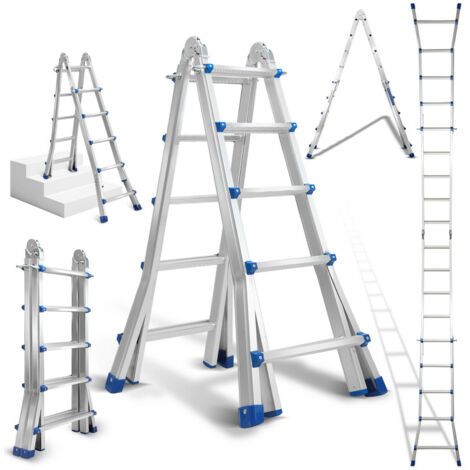 EINFEBEN echelle telescopique Échelle à coulisse légère en aluminium 4x4 niveau argent + multifonction échelle à rallonge extensible (1/5)