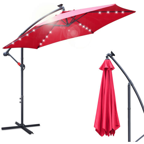 EINFEBEN Parasol 300 cm - parasol jardin mit LED, parasol de balcon Rouge (1/5)