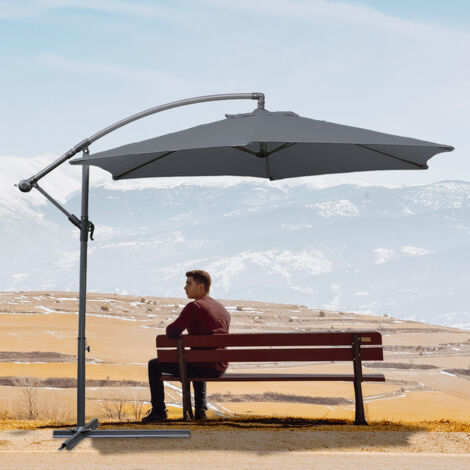 3m Parasol Parapluie Parasol de jardin Terrasse UV30+ Parasol de marché Gris (1/5)
