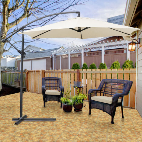 Parasol avec manivelle résistant aux intempéries 350 cm x 350 cm acier polyester beige (1/5)