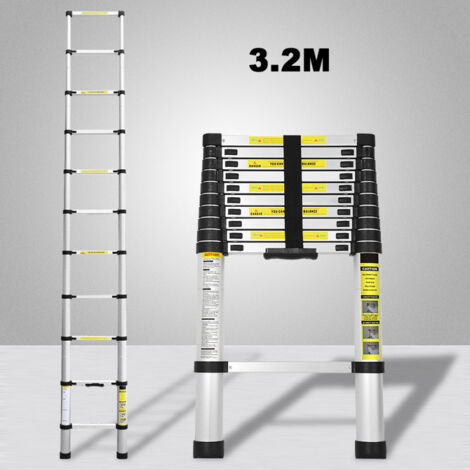 SWANEW Echelle Télescopique 3,2M Silber Échelle pliante télescopique pliable extensible Échelle droite simple charge max. 150 kg (1/4)