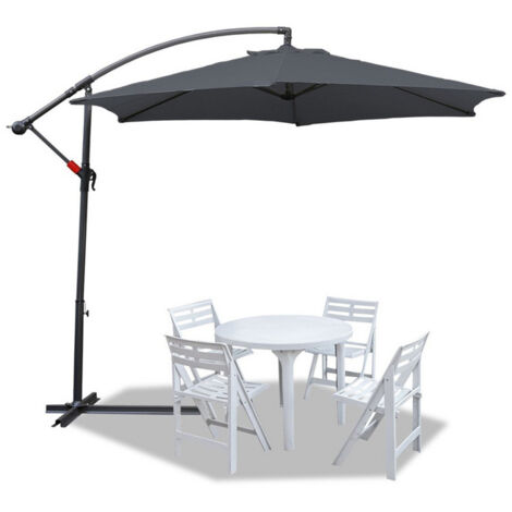 Parasol 350 cm gris - manivelle - protection UV hydrofuge pliable - Parapluie de marché (1/5)
