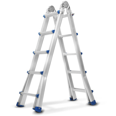 EINFEBEN Echelle multifonctionnelle Echelle polyvalente Alu échelle télescopique argent jusqu'à 150kg-4x5 513cm (1/5)