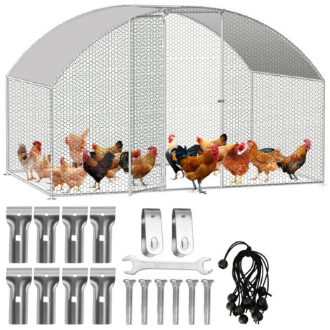 SWANEW Enclos poulailler Enclos extérieur Acier galvanisé avec grillagé und Auvent cage pour animaux Poulailler pour lapin 3 x 2 x 2 m dôme (1/5)