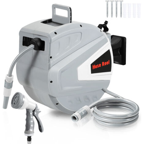 EINFEBEN Enrouleur De Tuyau 20+2m Pression 8bar Raccord Pistolet à Eau (9 Modes de Jet Réglables) Automatique Pneumatique Pivotant à 180° (1/5)