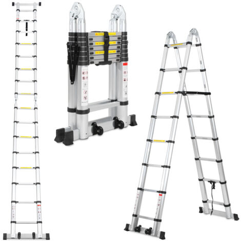 EINFEBEN Échelle Multi-Fonction Télescopique Aluminium 3.8M Échelle Pliable Portable et Pliante(1.9M+1.9M) (1/5)