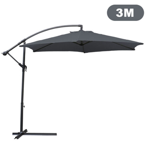 Ø300cm Alu Parasol Parapluie avec manivelle Parasols de balcon UV30+ protection solaire Parasols de jardin pour patio balcon, gris (1/5)