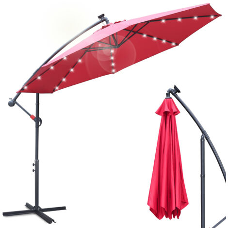 EINFEBEN Parasol 350 cm - parasol jardin mit LED, parasol de balcon Rouge (1/5)