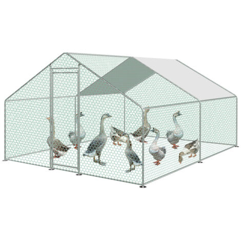 EINFEBEN Poulailler 3x4x2m Enclos XXL avec serrure enclos extérieur en acier galvanisé pour petits animaux poules cage à oiseaux petits (1/5)