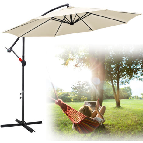 EINFEBEN Parasol tournant 360° Ø350cm Parasol à manivelle UV40+ Parasol de marché Beige (1/5)