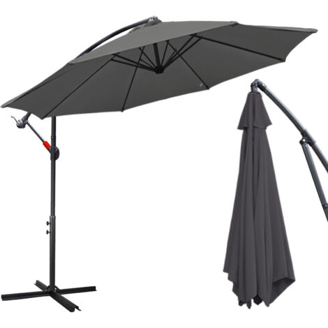 Parasol Parasol de jardin pliable Parasol de plage pivotant à 360° Hydrofuge Gris 350 x 350 cm (1/4)
